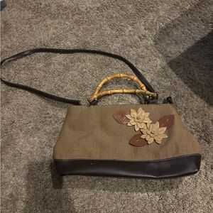 Liz Claiborne Tan and Brown Floral Shoulder Bag
